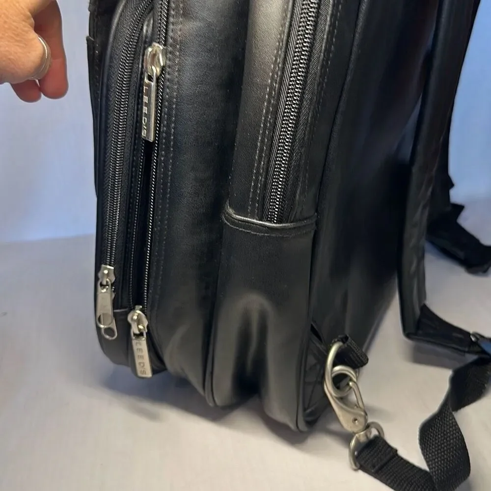 Leeds Backpack Leather Laptop travel bag Brief‎ Case black Style 9100-99
